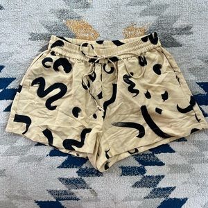 Alemais Cream/Black Silk Blend Pattered Shorts
